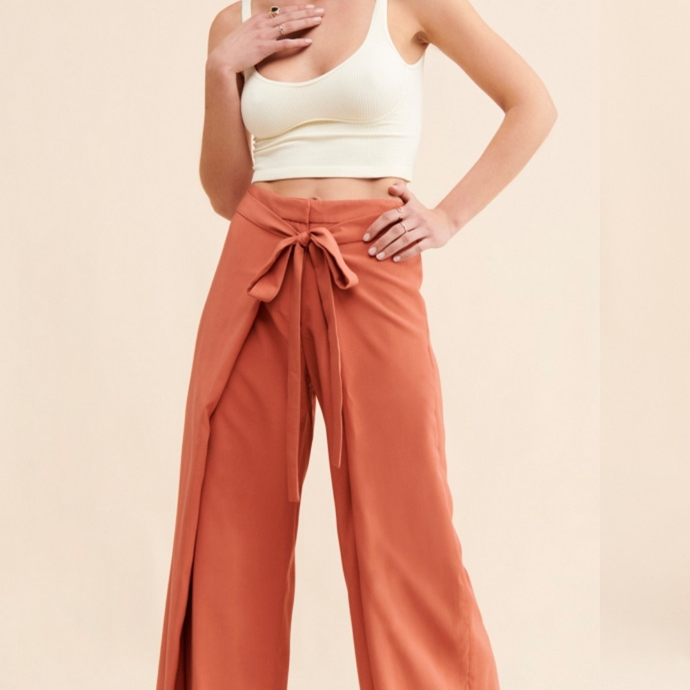 Anthropologie Orange Wide-Leg Pants with Tie Waist